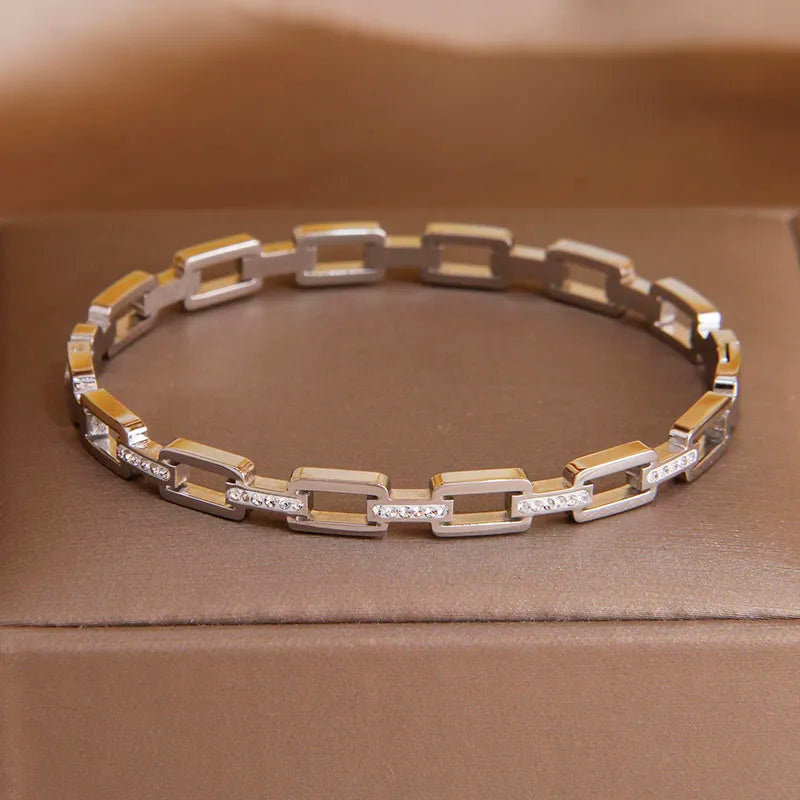 316L Stainless Steel Golden Flower Geometric Bamboo Bangle