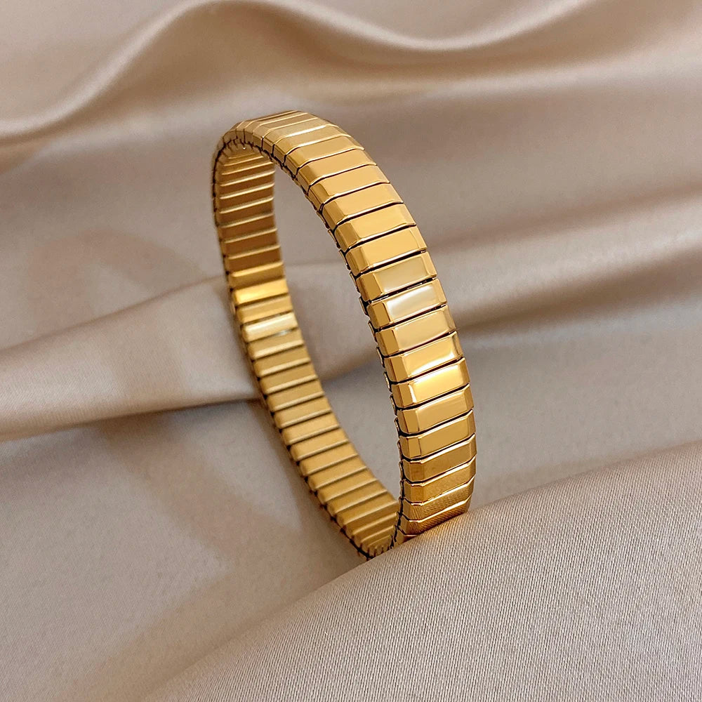Greatera 6.5mm Width Thin Stainless Steel Elastic Bracelets Bangles for Women Gold Silver Color Stacked Bracelet Party Jewelry