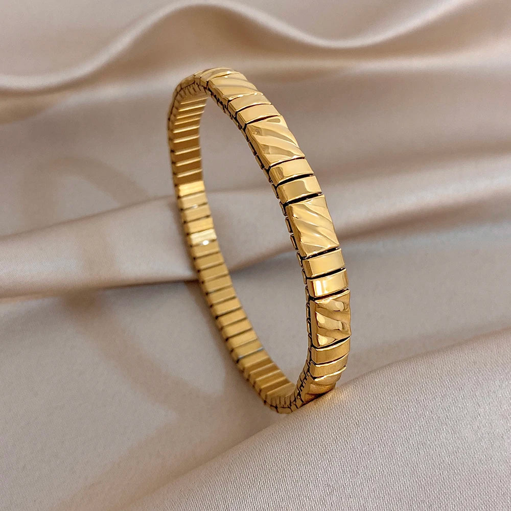 Greatera 6.5mm Width Thin Stainless Steel Elastic Bracelets Bangles for Women Gold Silver Color Stacked Bracelet Party Jewelry