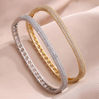 ZAKOL Bijoux Luxe Brillant Micro Pavé Zircone Quadrilatère Bracelet Bague Ensemble Mode Toutes Saisons Joncs Bijoux de Fête pour Femmes