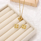 Simple Exquisite Rotate Flower Pendant Necklace Stud Earrings for Women Stainless Steel Jewelry Set Party Daily Gift for Friends