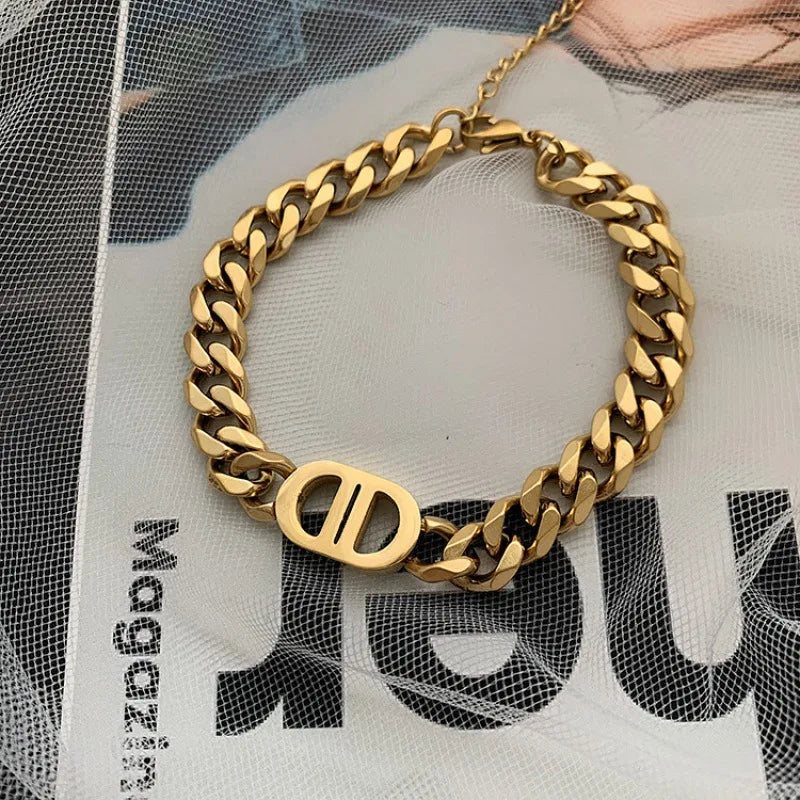 SGMAN Gold-Plated Stainless Steel Cuban Chain Bracelet Set