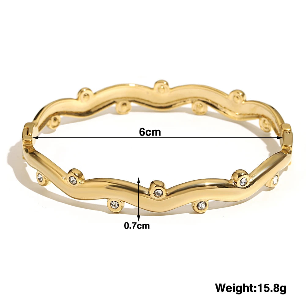 Trendy Gold-Plated 316L Stainless Steel Cubic Zirconia Bangle