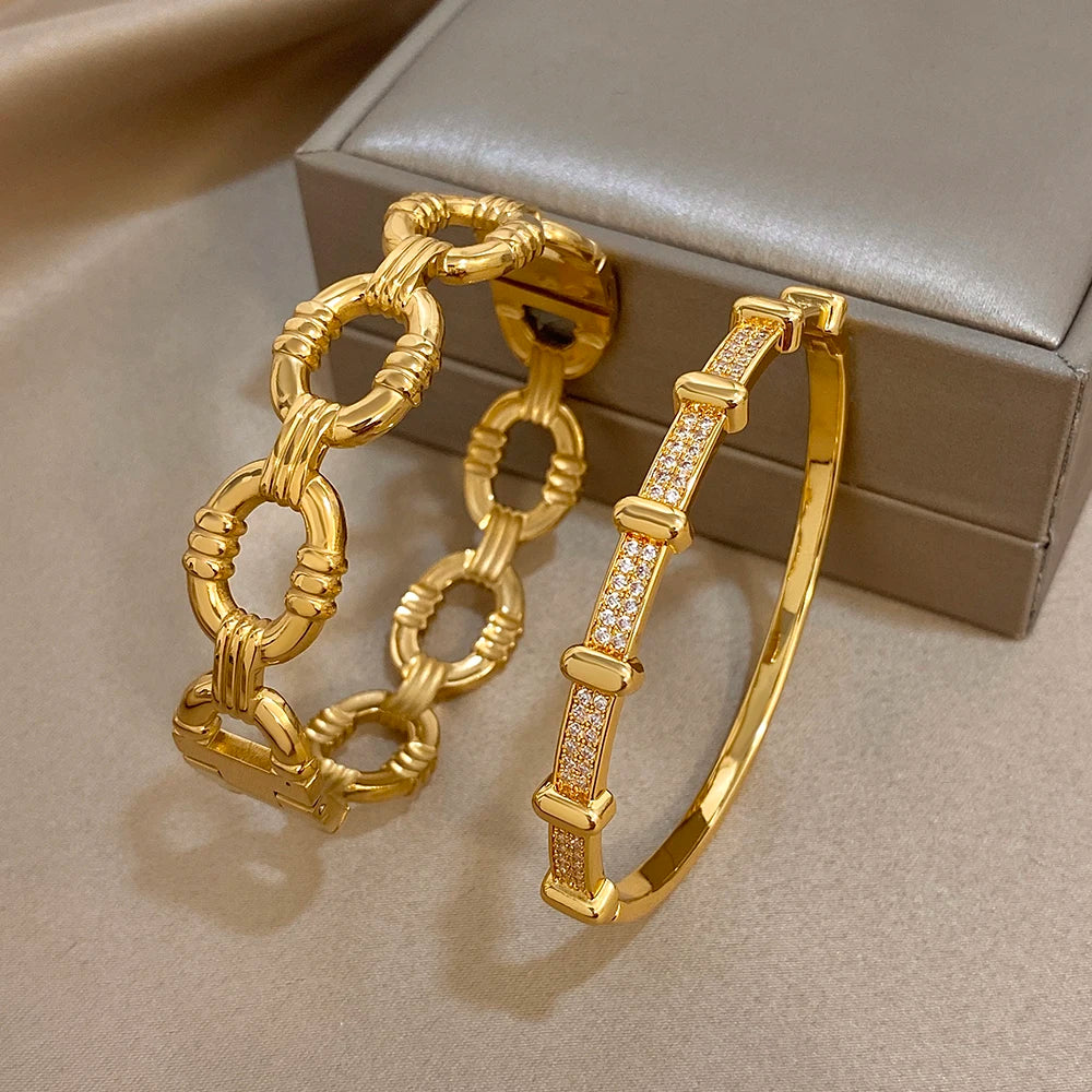 ChooseMe Looped Hollowed-Out Gold-Color Functional Buckle Cuff Bangle