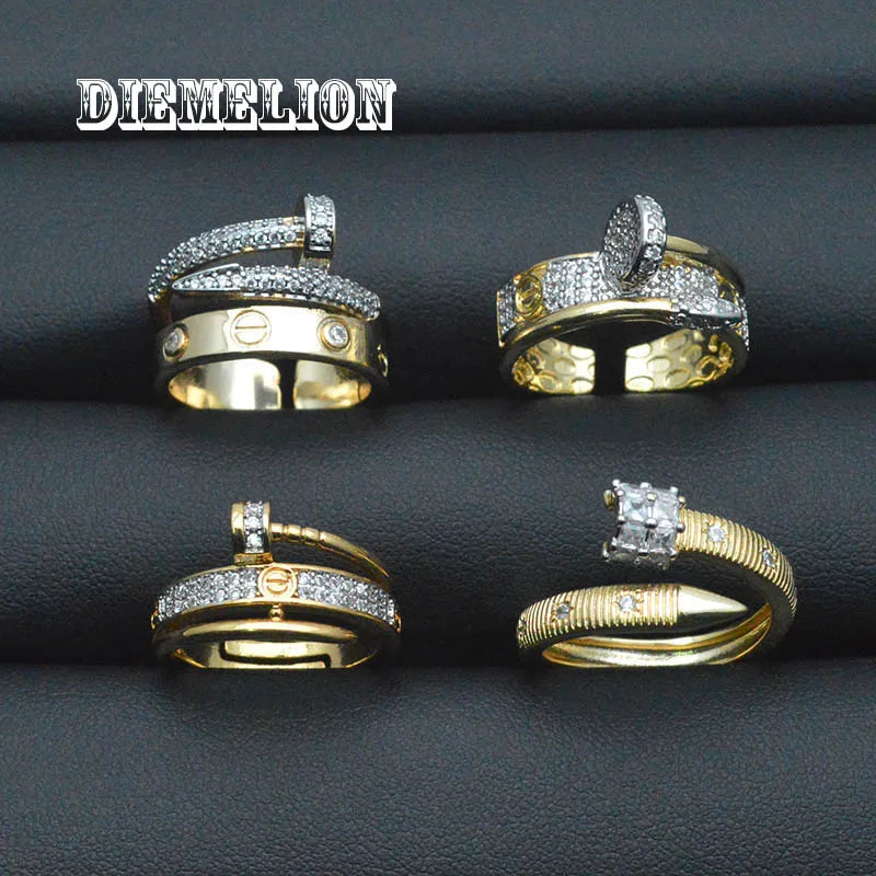 Luxury Two-Tone Multi-Layer Adjustable Zircon Nail & Screw Ring