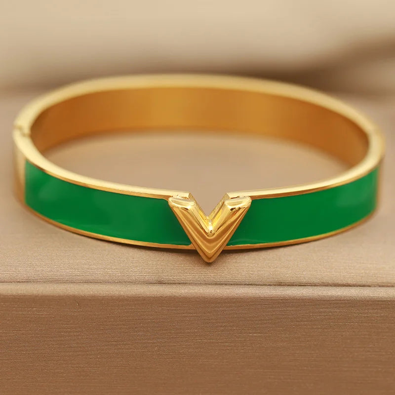 316L Stainless Steel Golden Flower Geometric Bamboo Bangle