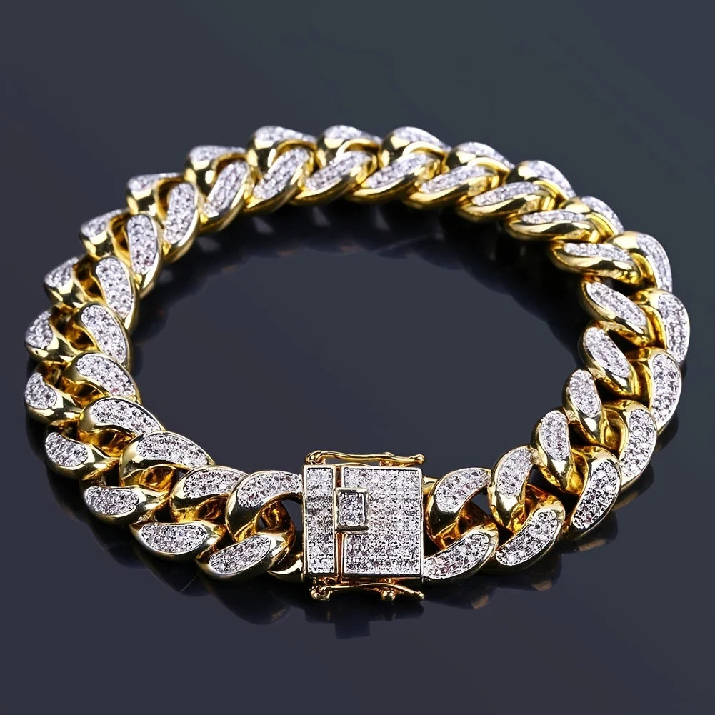 Luxury Iced Out Cuban Link Bling Chain Bracelet