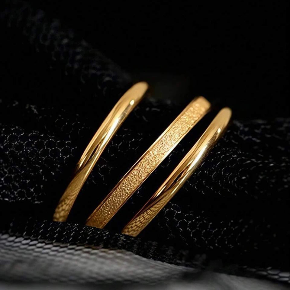 2mm Gold-Plated Stainless Steel Minimalist Stacked Rings 3-Piece Set