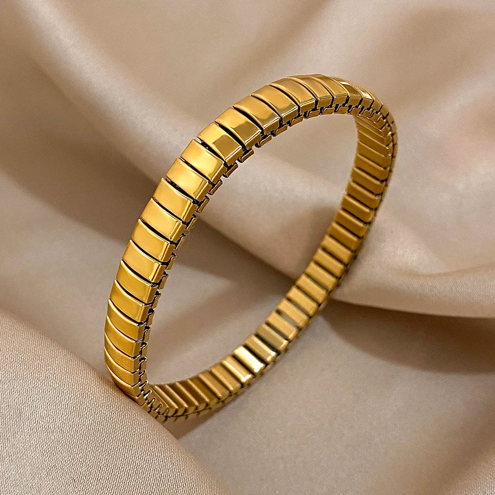 Greatera 6.5mm Width Thin Stainless Steel Elastic Bracelets Bangles for Women Gold Silver Color Stacked Bracelet Party Jewelry