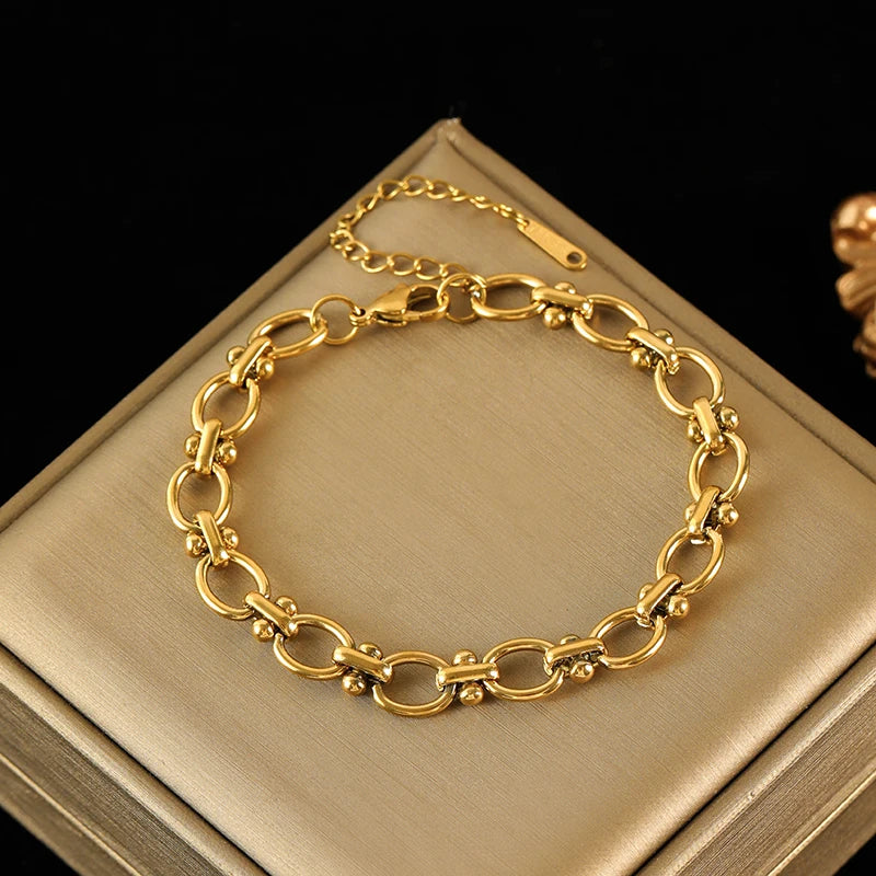 EILIECK Stainless Steel Handmade Fashion Chain Bracelet For Women 18K Gold PVD Plated Rust Proof Textured Unisex Jewelry Gift