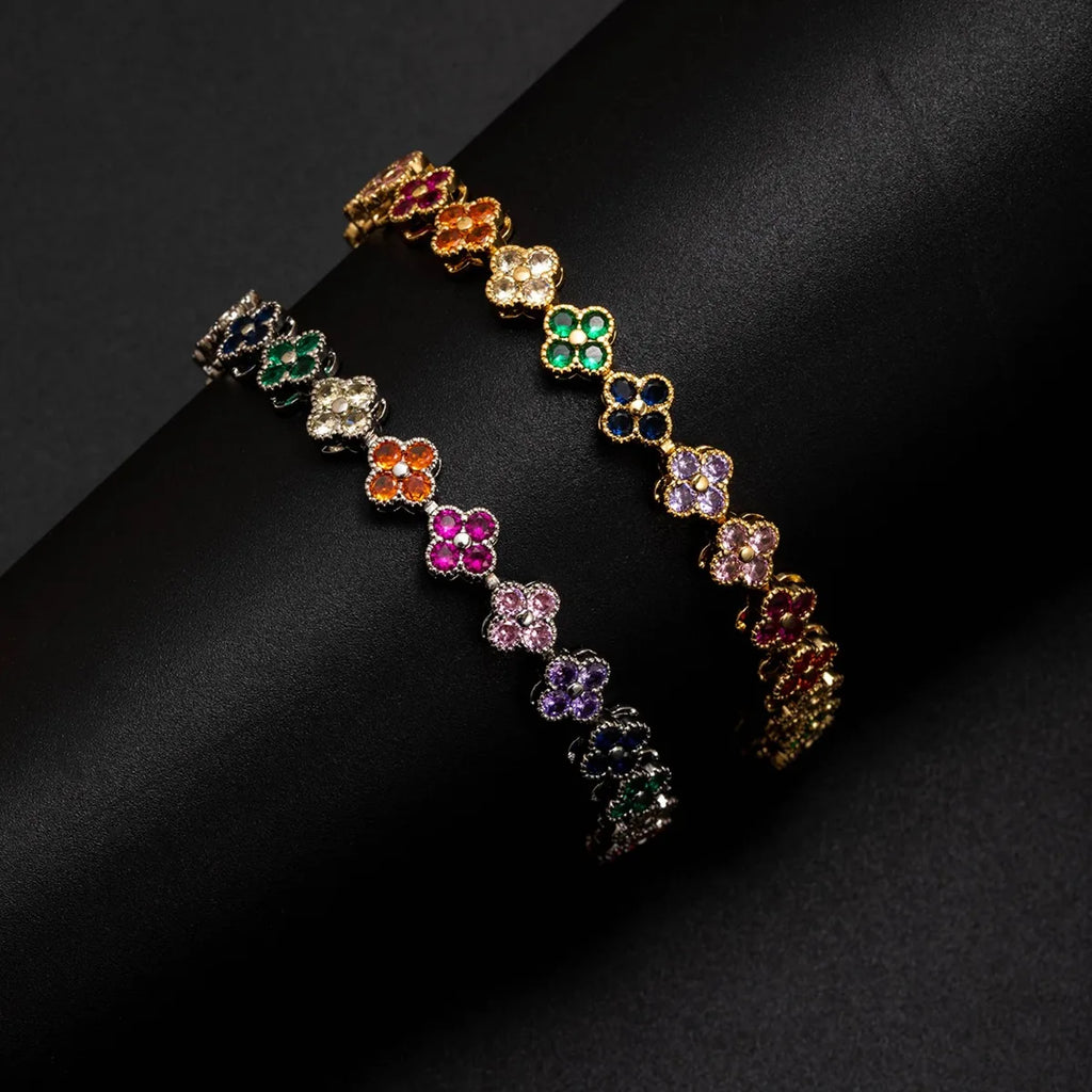 Colorful Lucky Four-Leaf Flower High-End Zircon Bracelet