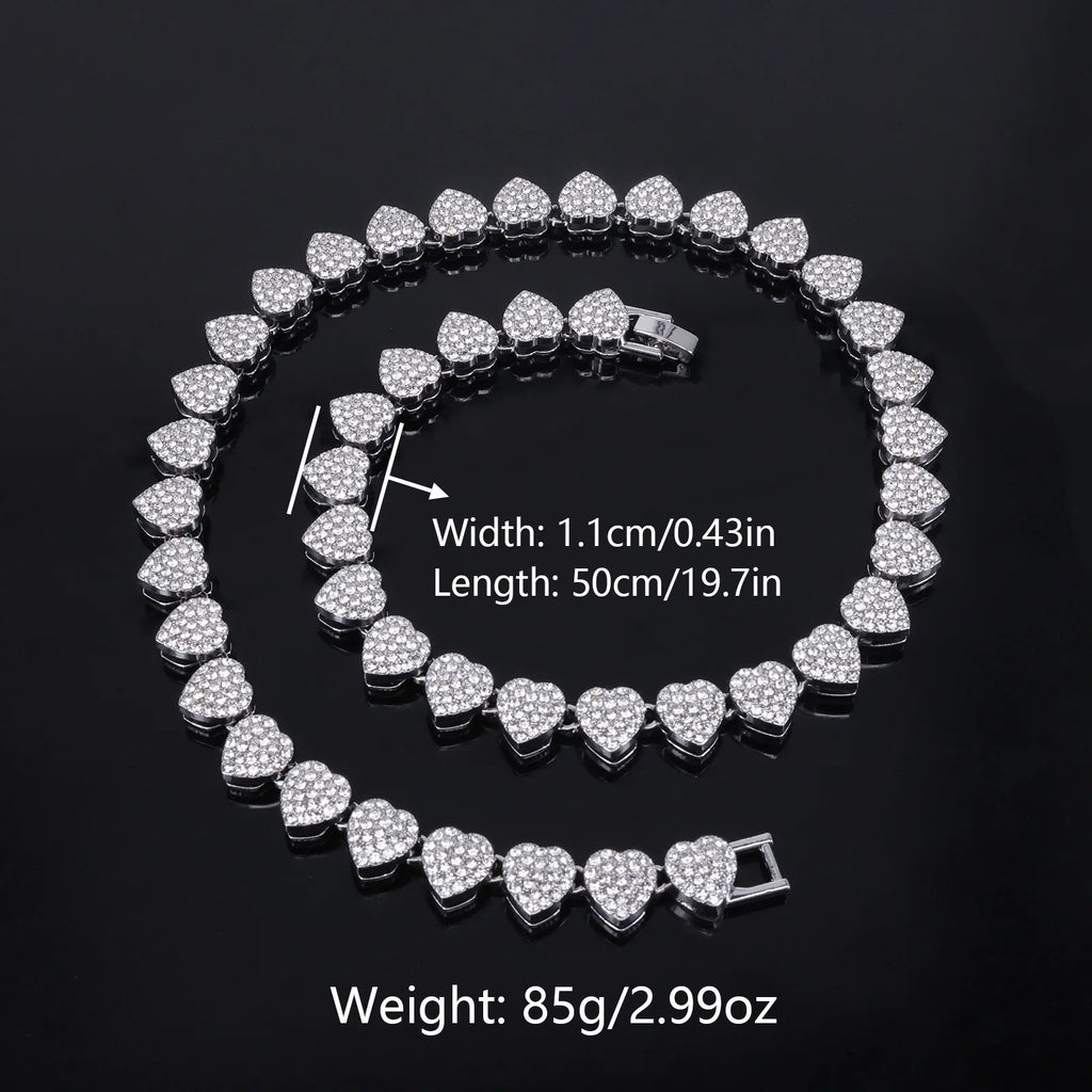 Nouveau collier chaîne bijoux hip-hop en strass roses et transparents, 11 mm de large