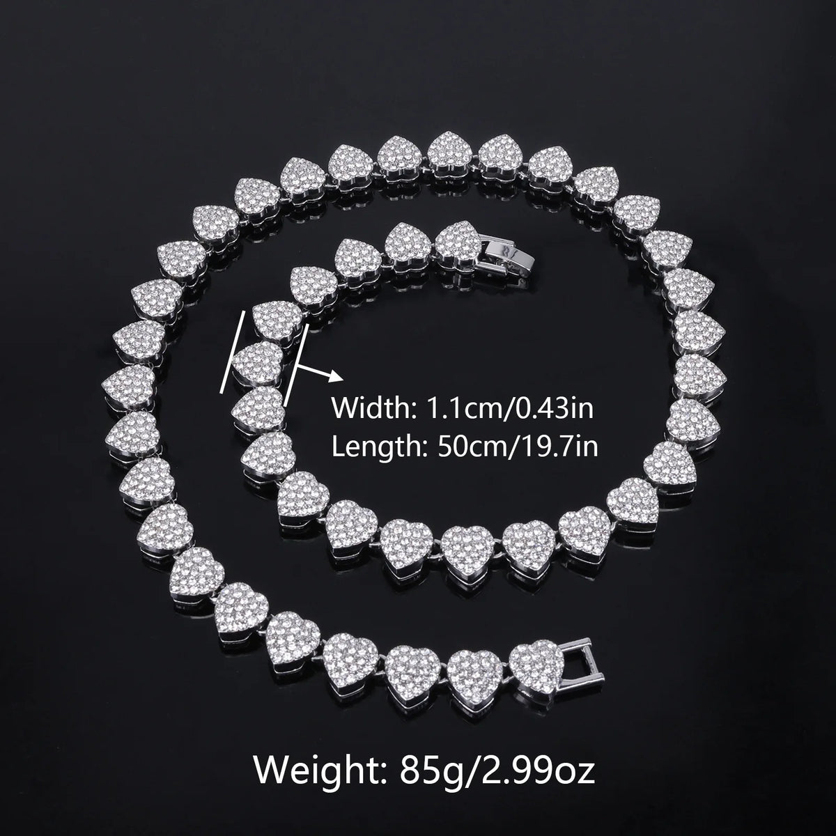 New 11mm Width Heart Hip Hop Pink & Clear Rhinestone Chain Jewelry