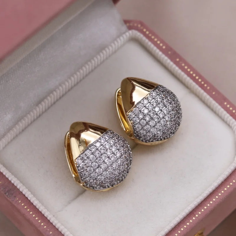 French Two-Tone Geometric Water-Drop Zircon Earrings