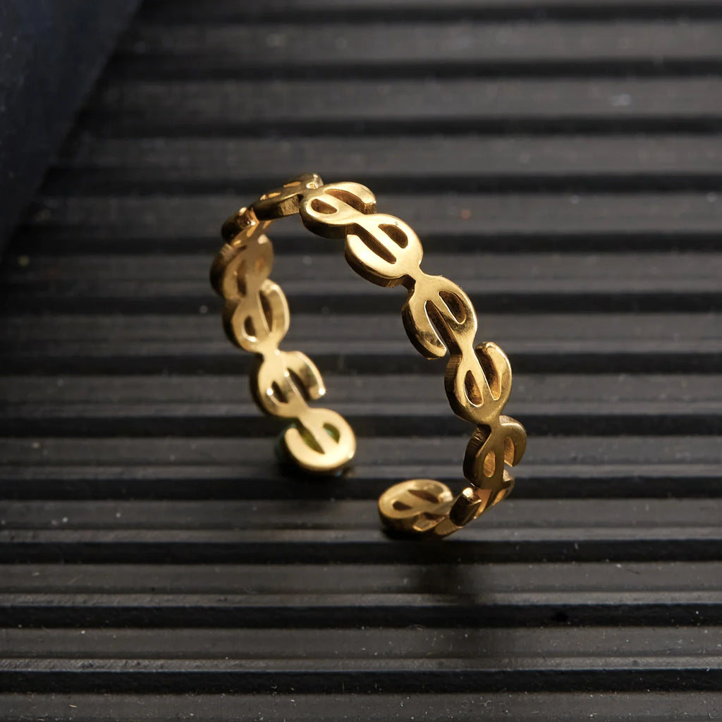 Light Luxury Adjustable Stainless Steel Coin & Chain Open Ring