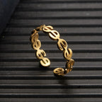 Light Luxury Adjustable Stainless Steel Coin & Chain Open Ring