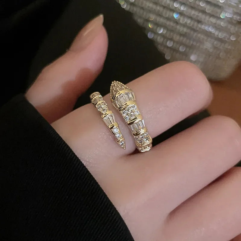 Versatile Snake-Shaped Adjustable Stainless Steel Zircon Ring