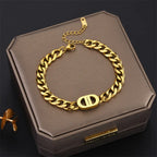 SGMAN Gold-Plated Stainless Steel Cuban Chain Bracelet Set