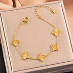 Stainless Steel Rhombus Flower Necklace Ring Earrings For Women Girl Four Leaves Clover Jewelry Set Gift for Party Birthday