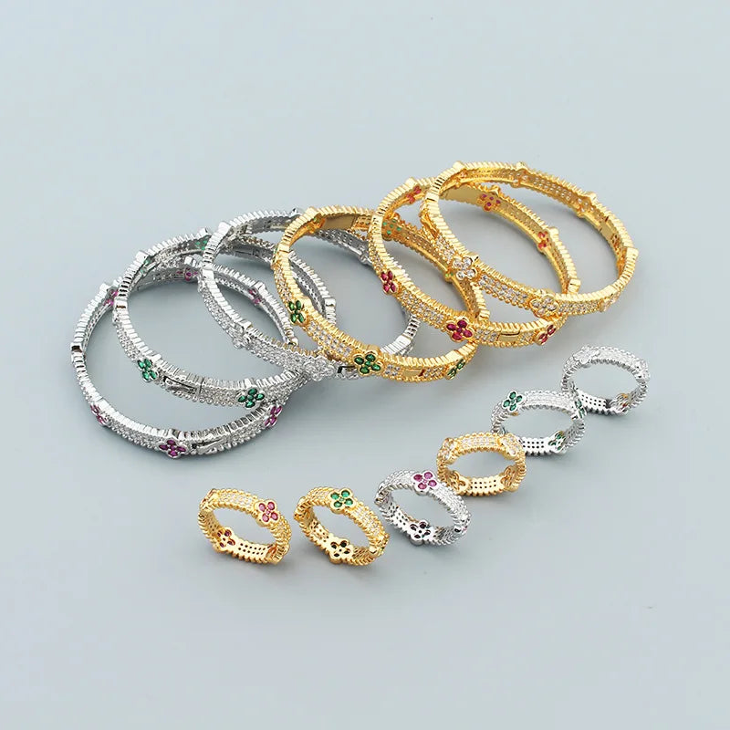 Fashion Luxury Lucky Geometry Cubic Ziron Engagement Bridal Bracelet Finger Ring copper Classic Lady Gift