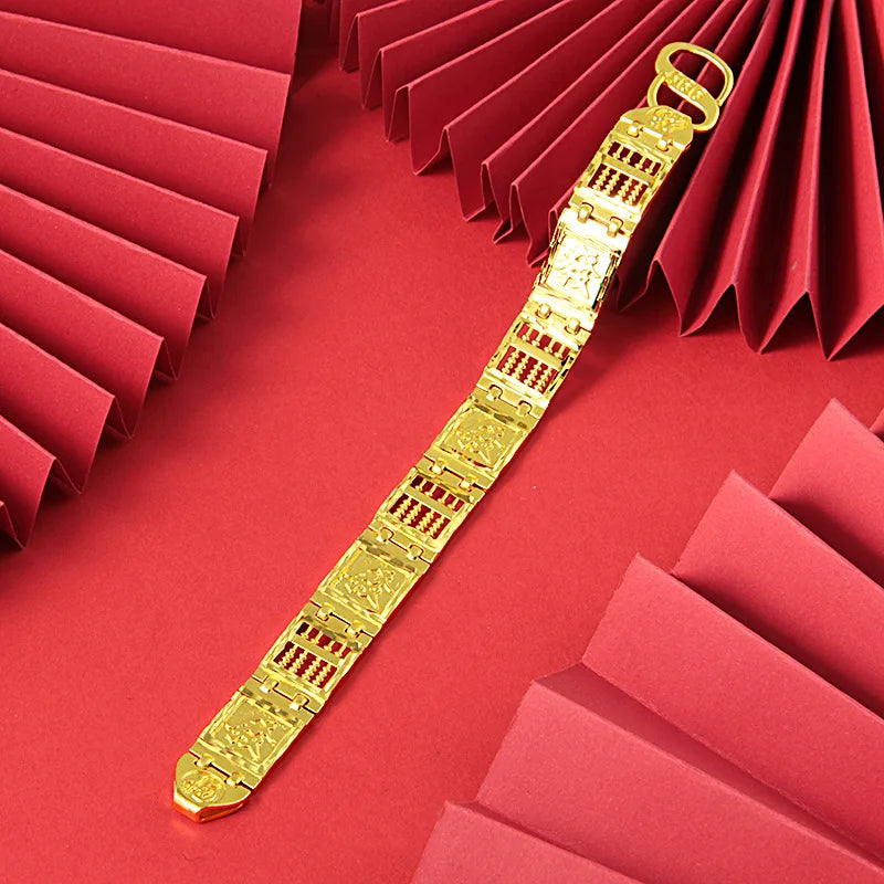 Comfortable Fitting Abacus Fu Character S-Clasp Bracelet For Men & Women 24K Gold AU999 | Skin-friendly, no pressure on wrist