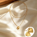 1pc Double-layer Heart Locket Necklace,Openable Photo Pendant&Ball Chain,Elegant Aesthetic For Girls,Everyday&Party Accessories