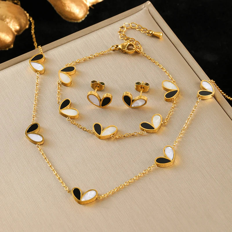 EILIECK 316L Stainless Steel Creative Heart Necklace Bracelet Earrings Set For Women Fashion Gold Color Waterproof Jewelry Gift
