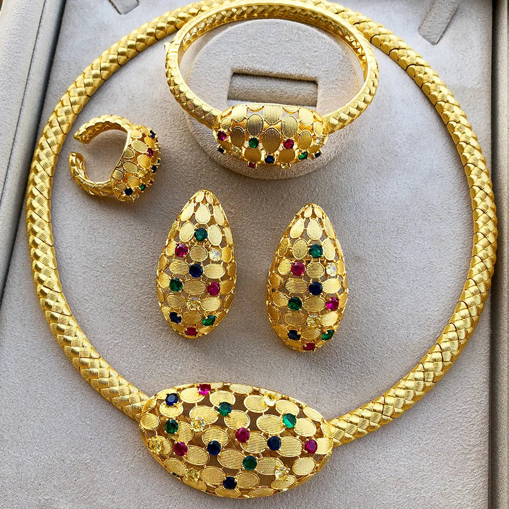 ChooseMe Luxury Flower Dubai CZ Bridal 4PCS Jewelry Set