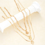 Boho Hollow Heart Gold Color Copper Pendant Necklace Set, 3 Pcs/Set