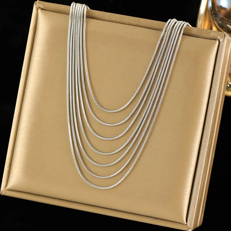 EILIECK 316L Stainless Steel Metal Long Layered Chain Necklace For Women Fashion Collar Neck Chain Waterproof Jewelry Lady Gift
