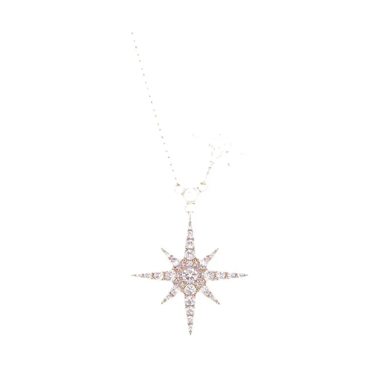 European and American cross-border six-mang double star zircon light luxury necklace niche copper inlaid with flash