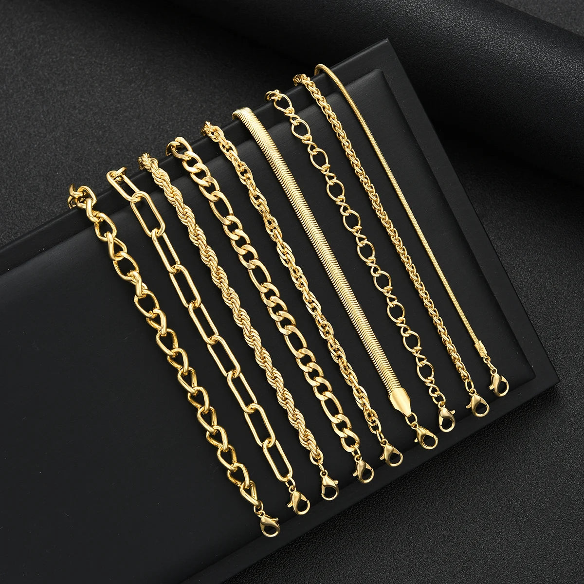 Simple Punk Chunky Chain & Snake Twisted Metal Bracelet Set, 9 Pcs/Set