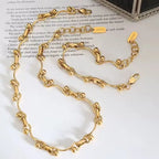 GANEMLY 316L Stainless Steel Metal Gold Color Beads Chain Necklace Bracelet Set For Women Trendy Chains Waterproof Jewelry New