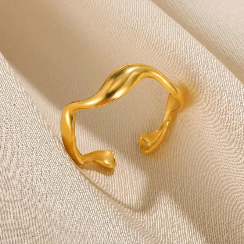 316L Stainless Steel Gold-Color Multilayer Geometric Open Ring
