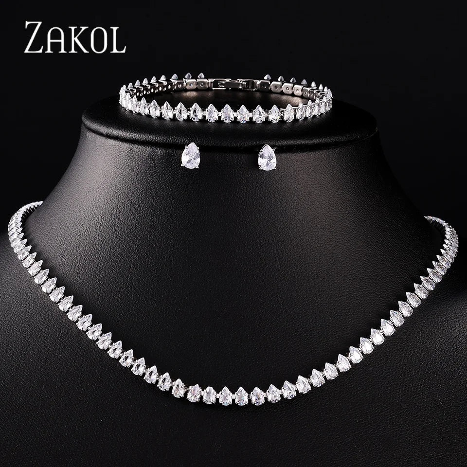 ChooseMe Luxury Water Drop Zirconia Bridal Jewelry Set