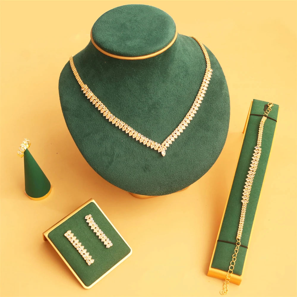 Fashion V-Shaped Necklace Set Suitable Women's Party Gifts Wedding Brides 4 Jewelry Pieces