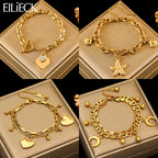 EILIECK 316L Acier inoxydable Couleur or Étoile de mer Lune Étoile Breloque Bracelet Pour Femme Nouvelle Chaîne de poignet tendance Bijou Cadeau Fête