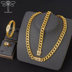 ChooseMe Arabic Dubai Vintage 21K Gold-Plated Cuban Chain & Zirconia Set