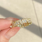 Luxury 18K Gold-Color Plated Classic Baguette Cubic Zirconia Engagement Ring