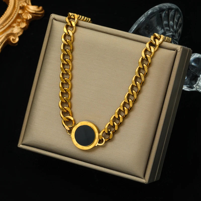 EILIECK Collier chaîne étanche en acier inoxydable 316L, texture métallique minimaliste, plaqué or 18 carats par PVD, bijou cadeau.