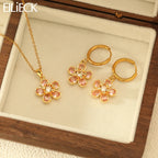 EILIECK Shiny Cubic Zirconia Flowers Luxury Necklace Earrings Gold Color Platinum Plated Temperament Waterproof Jewelry New