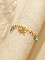 Vintage Turquoise Bee Flower Enamel Leaf Pendant Bracelet