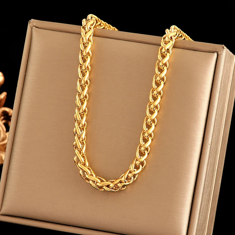 EILIECK Stainless Steel Handmade Fashion Chain Necklace For Women 18K Gold PVD Plated Rust Proof Textured Unisex Jewelry Gift