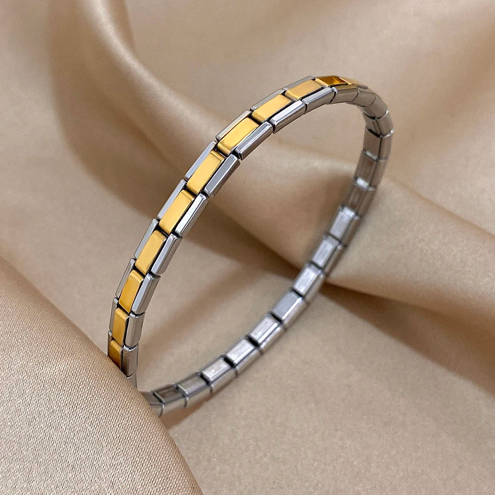 ChooseMe Two-Tone Stainless Steel Elastic Watch-Strap Bangle