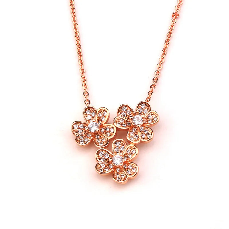 Fashion Luxury Flower Geometry Cubic Ziron Classic Charms Necklace Engagement Bridal Earring Jewelry copper Lady Gift