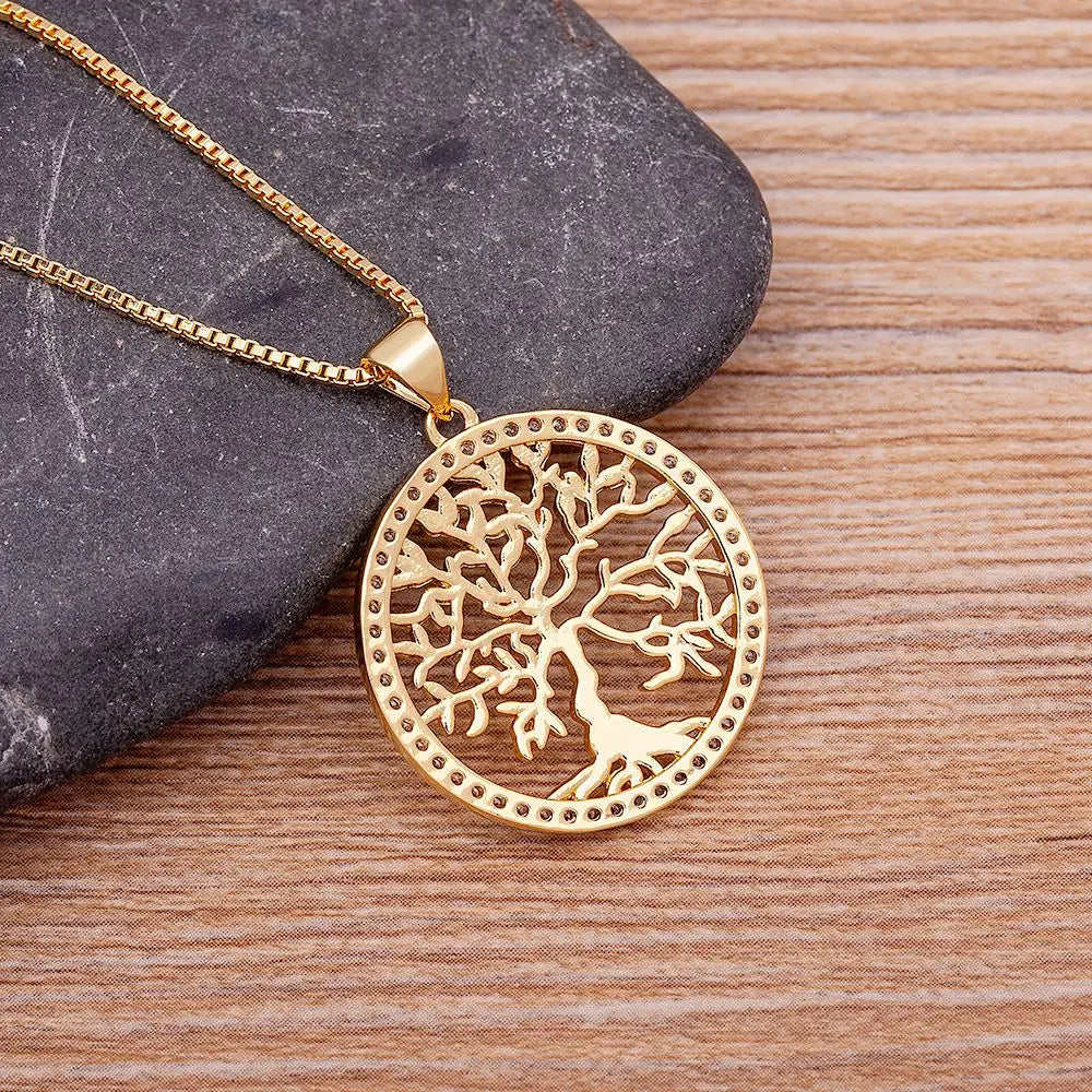 Nidin New Arrival Classic Fashion Tree of Life Gold Plated Crystal Necklaces & Pendants Women Zircon Chain Jewelry Collier Femme