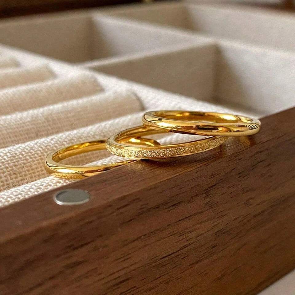 2mm Gold-Plated Stainless Steel Minimalist Stacked Rings 3-Piece Set