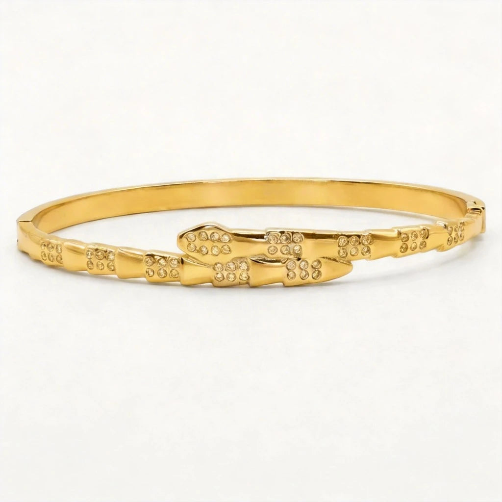 JP One Elegant Stainless Steel Zircon Snake Snap Bangle