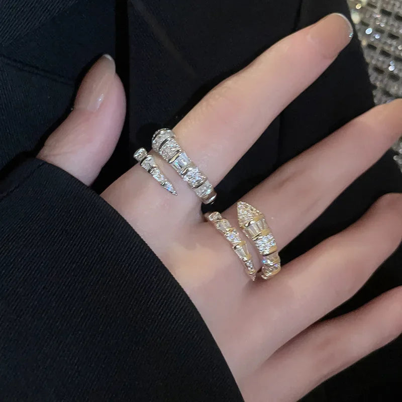Versatile Snake-Shaped Adjustable Stainless Steel Zircon Ring