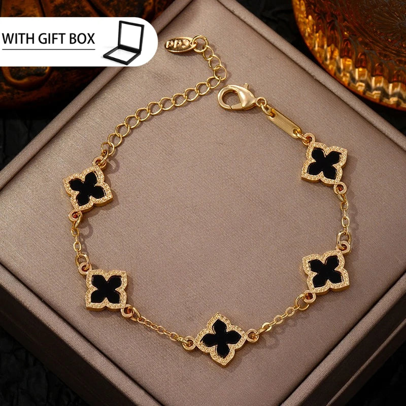 LENNIK Classic Luxury Lucky Clover Bracelet for Women, Elegant Five Leaf Flower Bracelet, Temperament Four Leaf Flower Jewelry